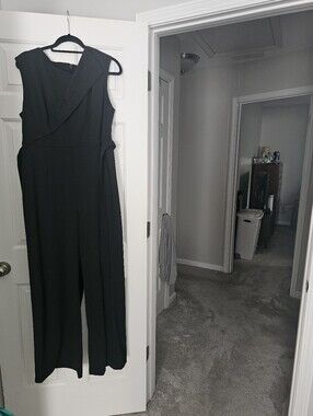 Andrew Marc Classic Black Sleeveless Jumpsuit - Elegant Wide-Leg Size 14